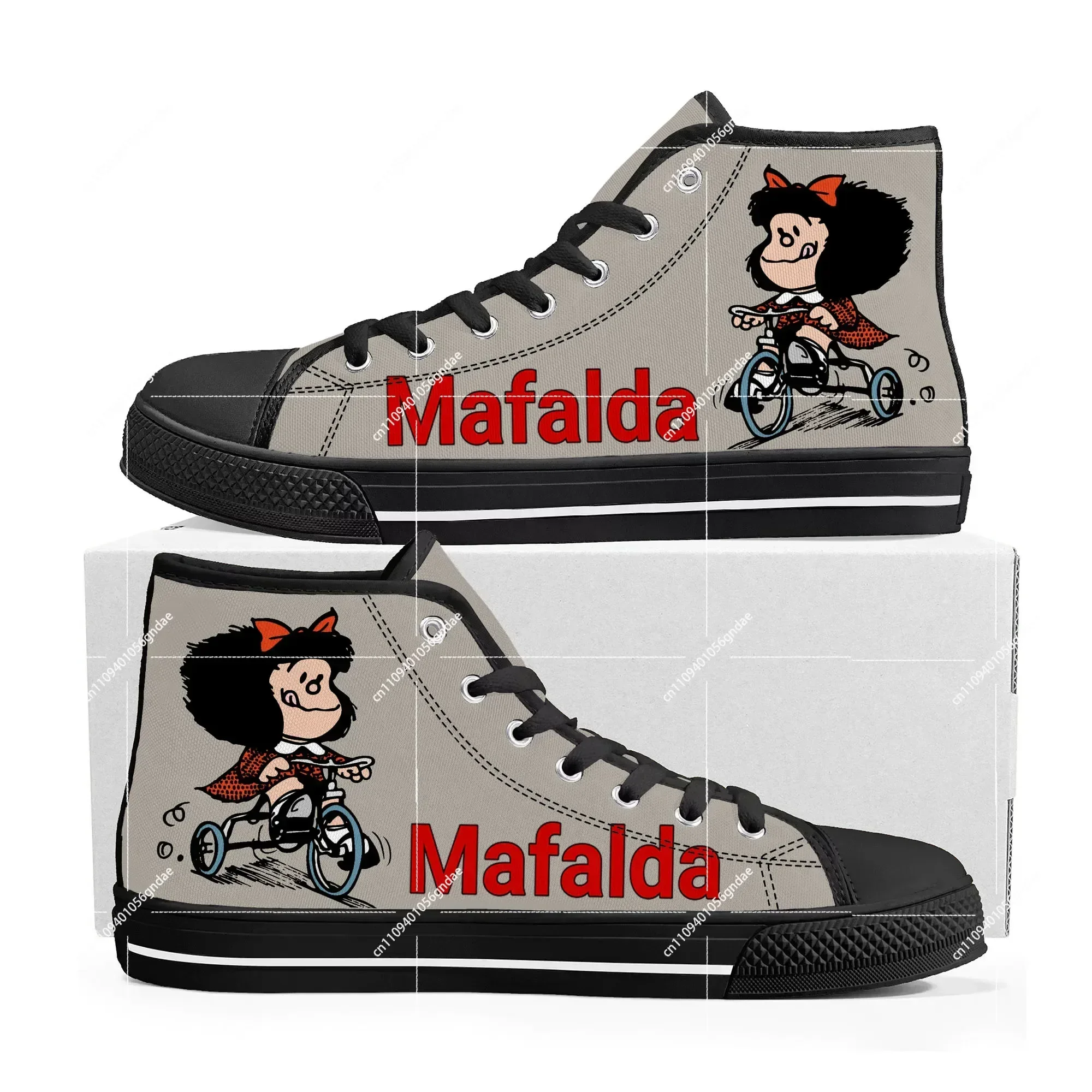 

Hot Cartoon Role Mafalda High Top Sneakers Mens Womens Teenager Fashion High Quality Canvas Sneaker Custom Built Couple Shoes