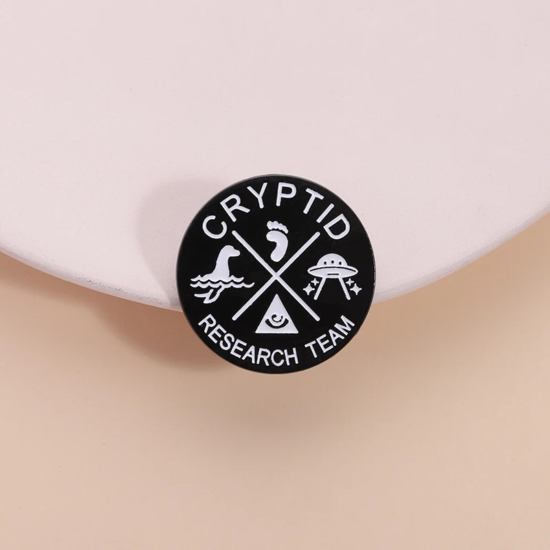 Cryptid Research Team Enamel Pin UFO Bigfoot Swan Man Monsters Explore Brooch Lapel Badge Jewelry Decoration Gift for Friends