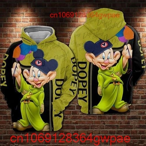 Disney Dopey Dwarf felpa con cappuccio Disney Graphic Cartoon outfit abbigliamento uomo donna bambini Toddlers felpa con cappuccio 3D