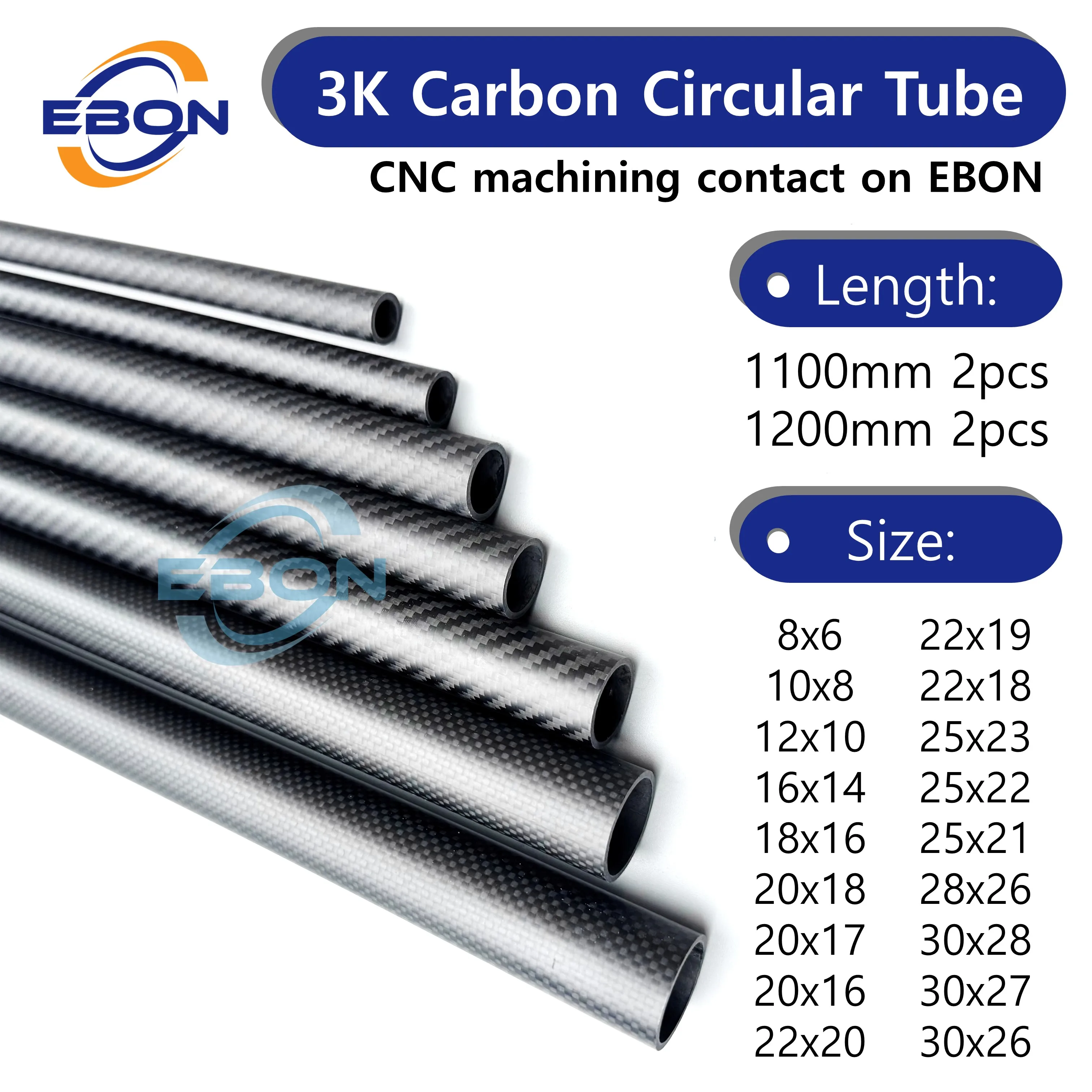 Carbon Fiber Tube 3K Hardness Composite Material Length 1100mm 1200mm Matte Weave Twill Carbon Pipe for RC Drone DIY Parts