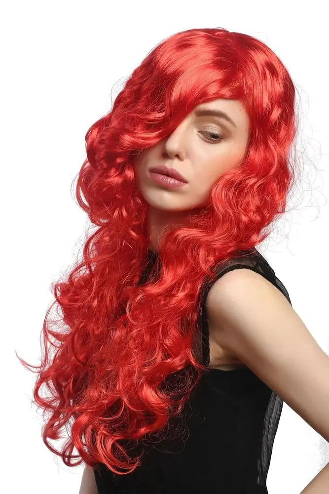 Peluca sintética de 65 CM para mujer, cabellera larga ondulada, color rojo, ideal para carnaval