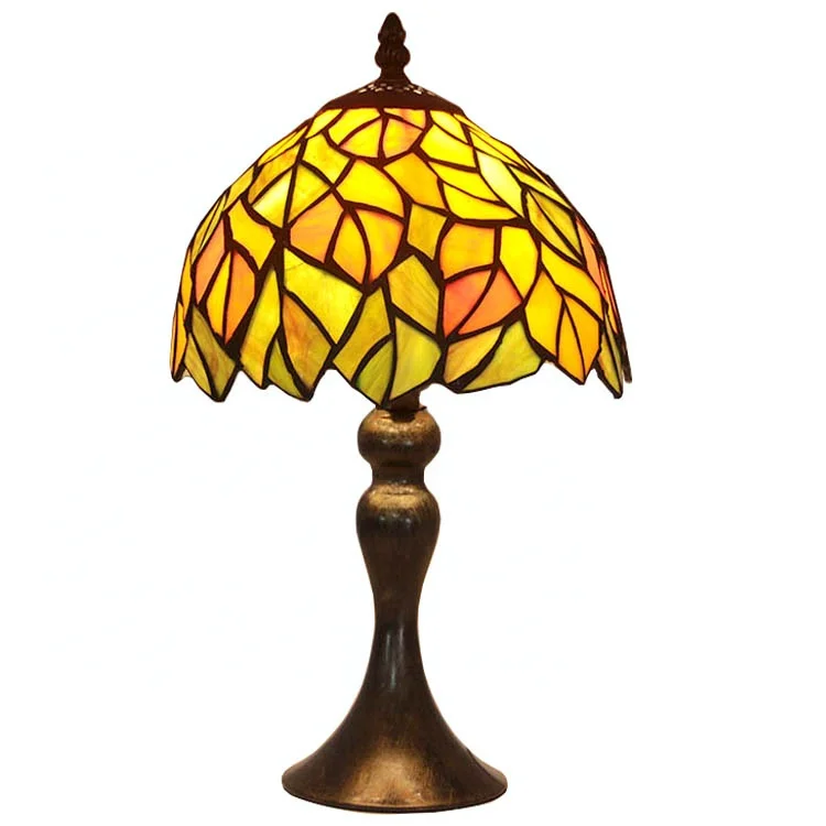 

Tiffany Wisteria Stained Glass Dome Shade AC LED Table Lamp Art Mosaic Retro Mediterranean Design Warm White Light