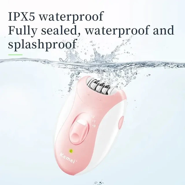 Kemei KM-189B Rechargeable Epilator for Women – Wide 18-Tweezer Head, 2 Speeds, IPX5, Sensitive-Area Cap – view 4