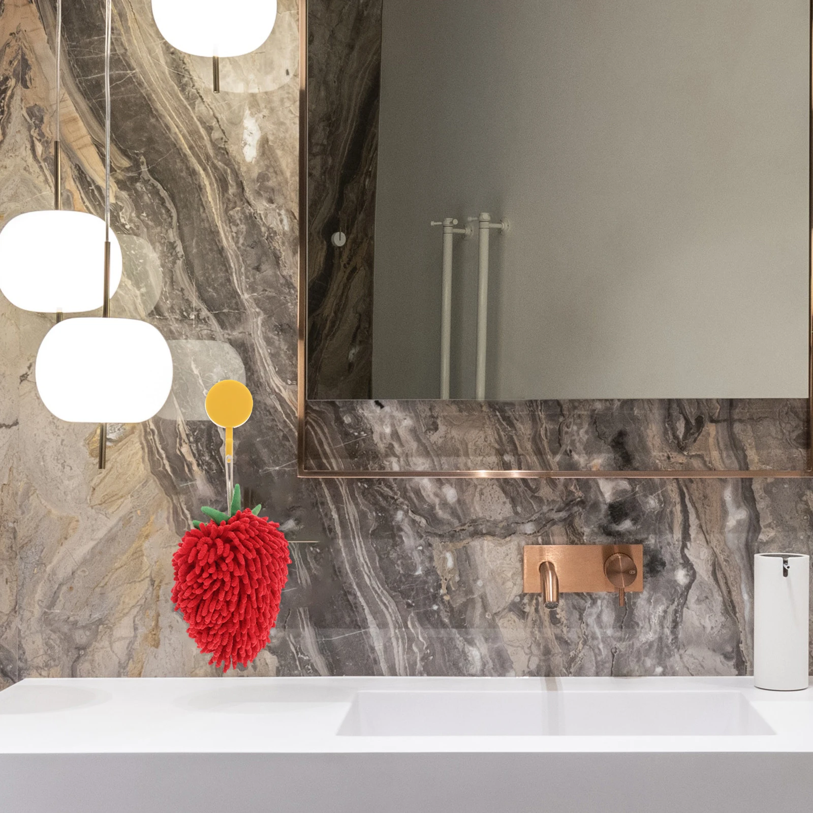 

Chenille Strawberry Hand Towel Ball Bathroom Kitchen Quick Drying Hanging Loop Decorative Fruit Washcloth Dishcloth Hand Drying