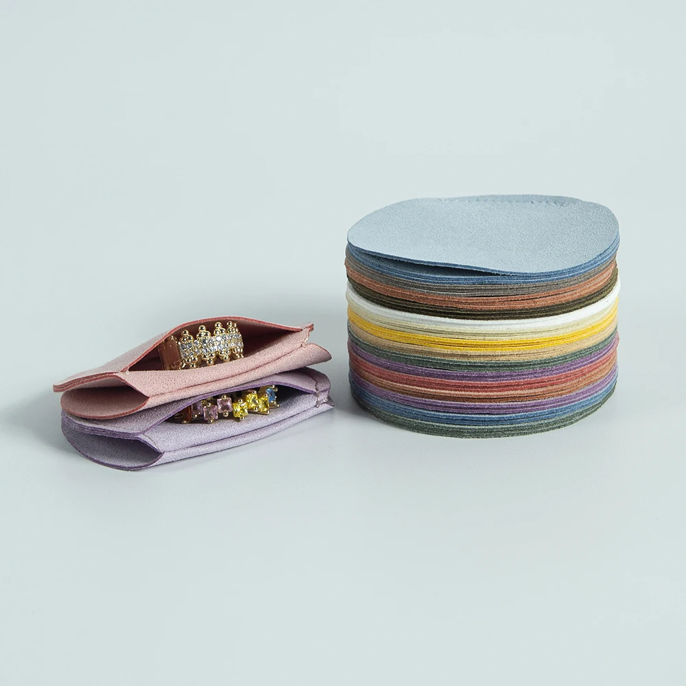 10 Stück niedliche 7 x 7 cm runde Schmuckbeutel aus Mikrofaser-Samt, Aufbewahrung, Geschenkbeutel, Ring, Ohrstecker, Armband, Anhänger, Halskette, Organizer – Detail 8
