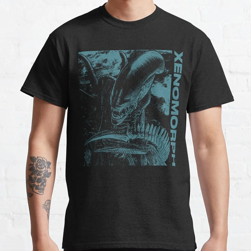 

Xenomorph Space Scary film Alien Weyland-Yutani horror movie sci-fi Aliens 100% cotton printed t shirt plus size men's clothing