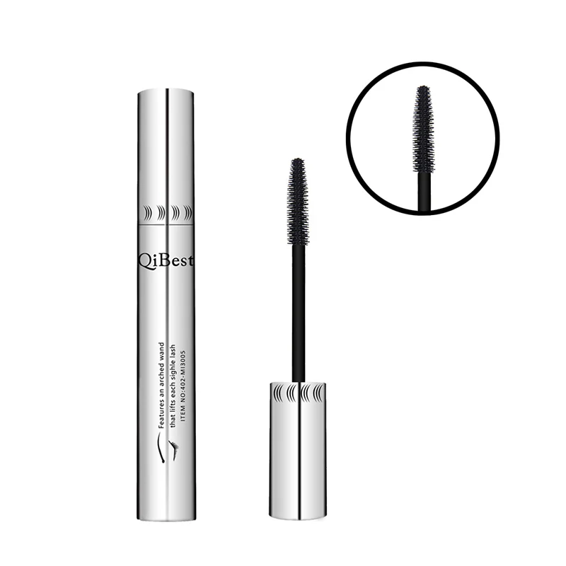 Qibest Silver Tube Waterproof Mascara Make Long & Curl Eyelashes Not Dizzy Easy To Remove Black Mascara Everlong Lasting