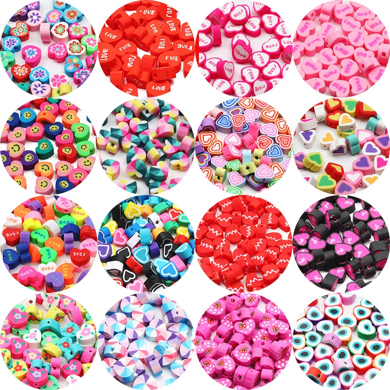 20/50/100pcs 10mm Mixed Heart Loose Shape Spacer Beads Polymer Clay Beads For Jewelry Making Diy Bracelet Necklace Accessories