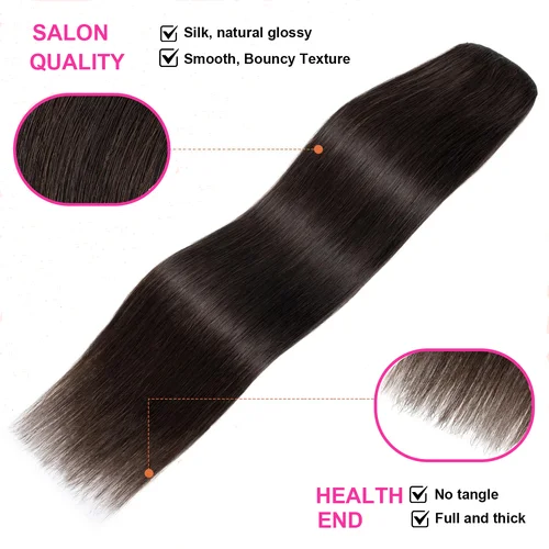 Imagen 2 del producto Extensiones de cabello con Clip de una pieza, cabello humano negro oscuro con Clip en cabello humano de 24 pulgadas, cabello Remy liso de cabeza completa 3/4, 5 Clips