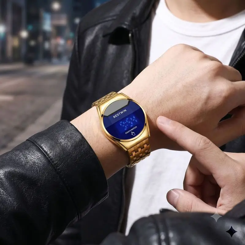 Fashion LED Touch Screen Round Digital Men Watch Premium Quality Stylish Male Wristwatch For Daily Wear Business Casual Outdoor