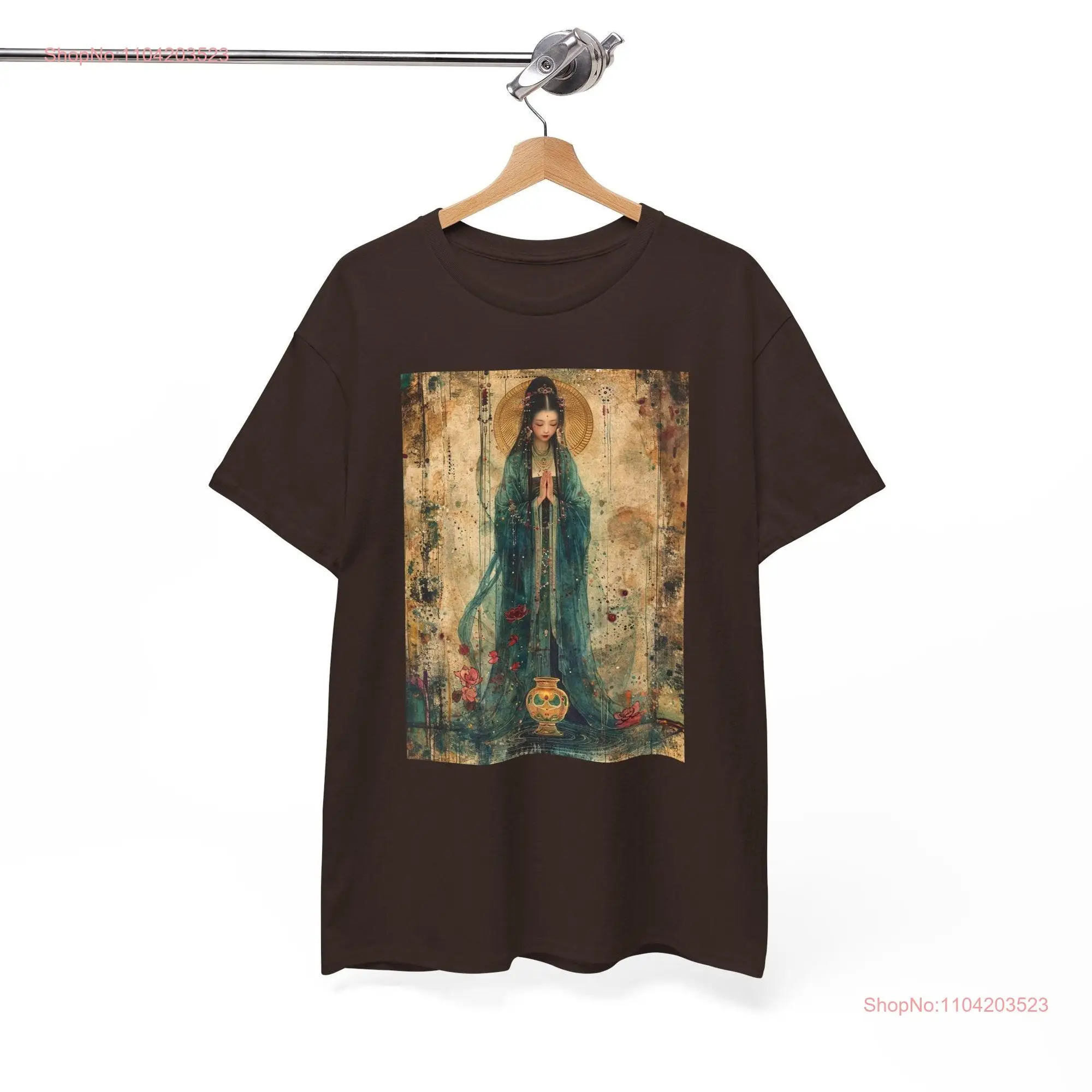 Kwan Yin with Golden Vase T Shirt Heavy Cotton Spiritual Healing Waters Design Perfect for Meditation Mindfulness Guan