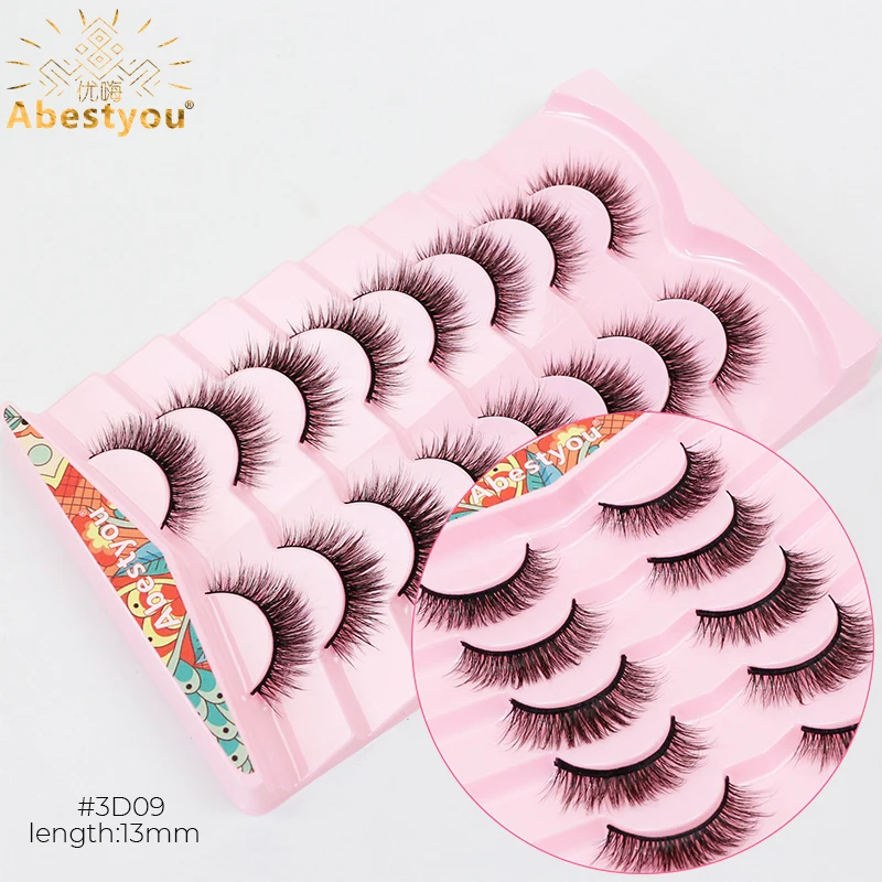 Abestyou Merk 3d 8 Paar Piekerige 13Mm Faux Mink Wimpers Natuurlijke Valse Wimpers Piekerige Pluizige Wimper Extensie Make-Up Half Lash Tool