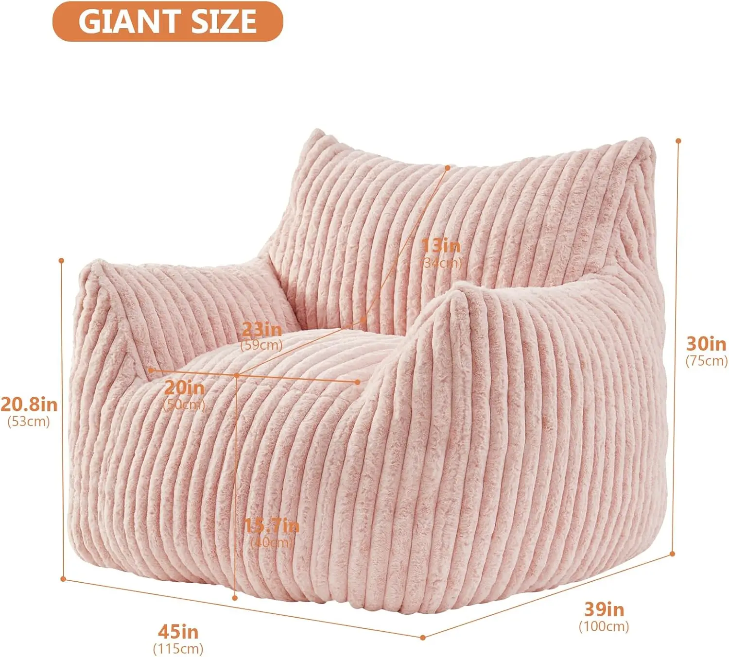 Giant Bean Bag Chairs For Adults With Filling Plush Fluffy Bean Bag Chairs For Teens With Armrests Comfy Beanbag Lazy Couch