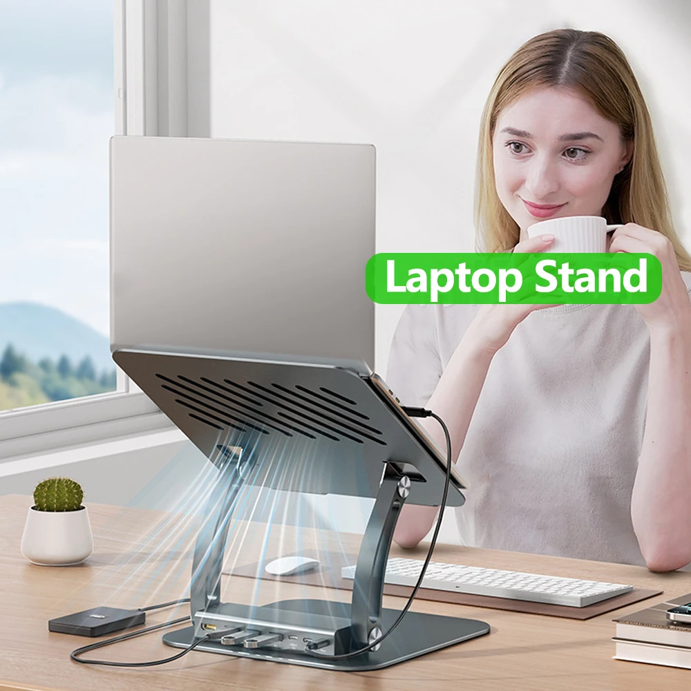 

Универсальная подставка для ноутбука с USB-концентратором PD100W, зарядка, 4K при 60 Гц, эргономичный держатель для ноутбука, док-станция для MacBook Pro Dell Lenovo