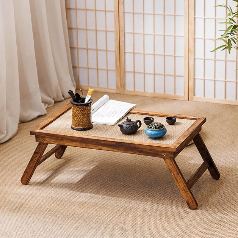 

Japanese Solid Wood Folding Bay Window Tea Table Small Zen Coffee Table for Home Living Room Tatami Mat Portable