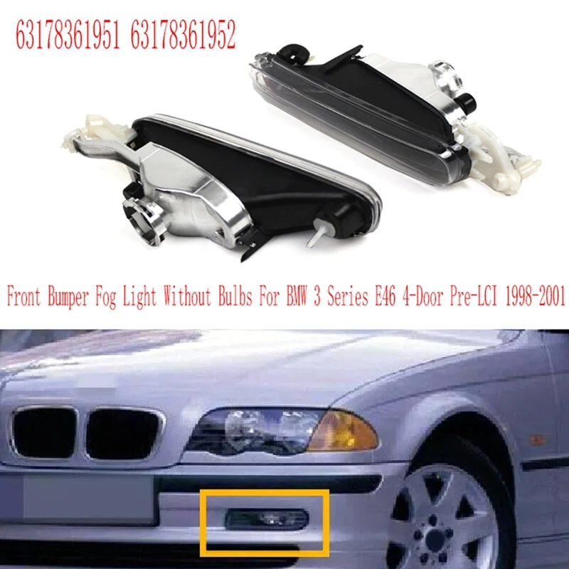 

Front Bumper Fog Light Without Bulbs Daytime Running Lights Housing For BMW 3 Series E46 4-Door Pre-LCI 1998-2001