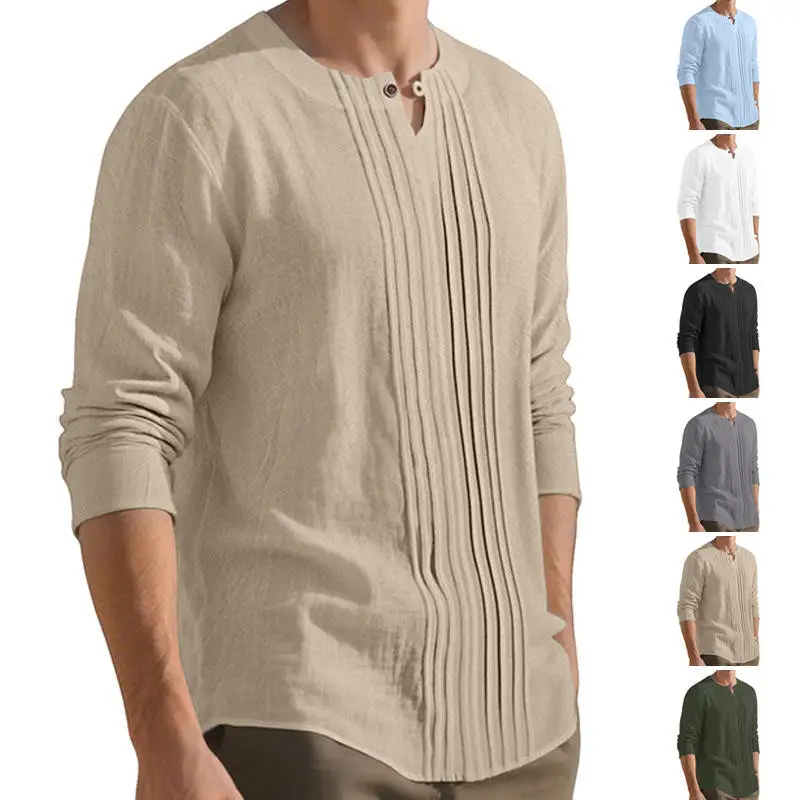 

Loose Fit Long Sve Men's Cotton Linen irt round Ne Overhead Spring Summer Autumn Casual Comfortable Breathable Top