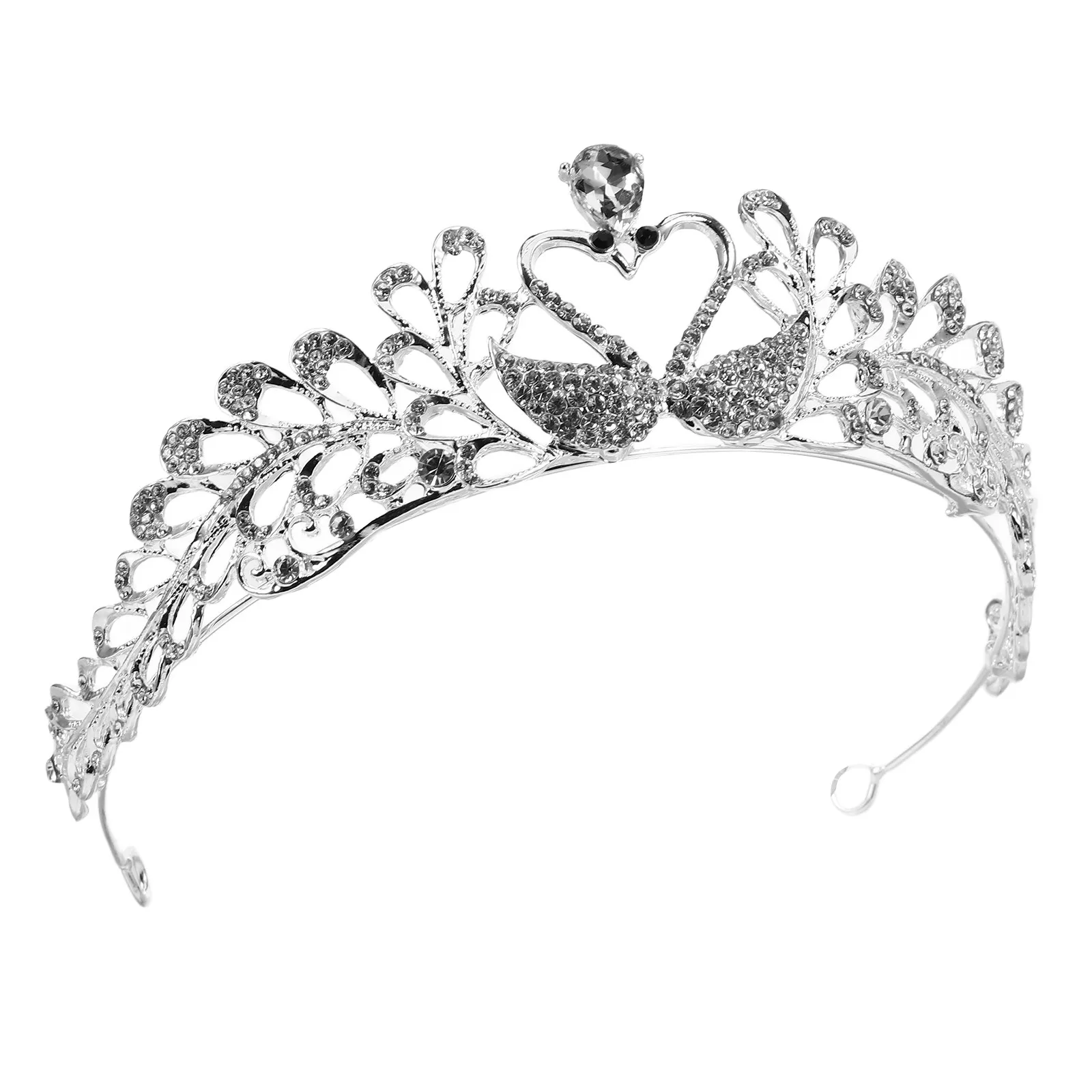 Swan Love Heart Bridal Crown Silver Crystal Wedding Tiara Elegant Hair Accessory Party Headpiece for Wedding Engagement