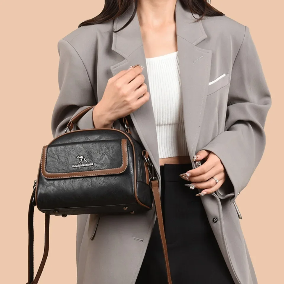 Bolsos de hombro de marca a la moda para mujer, bolso informal de estilo Retro, bolso de piel sintética de alta calidad, bandolera con doble cremallera para mujer