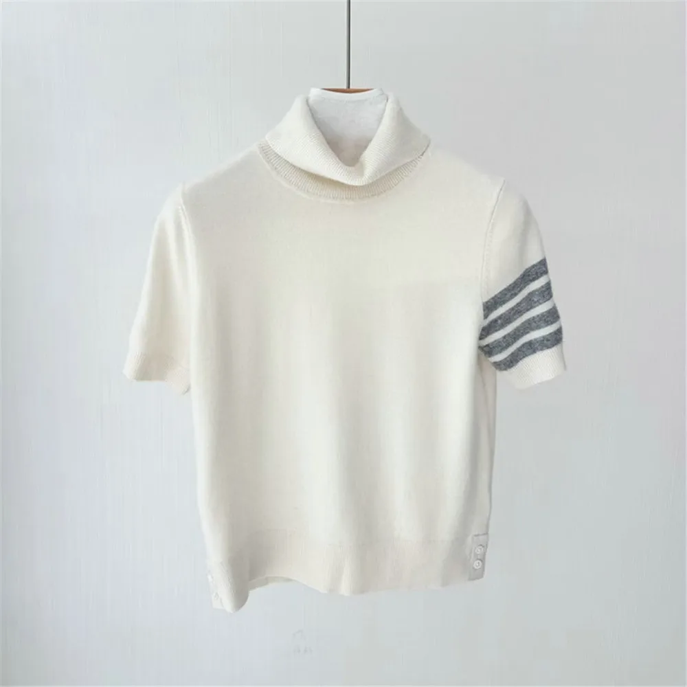 Women's 25 Autumn/Winter New High Collar Cashmere Short Sleeve Knitted Top