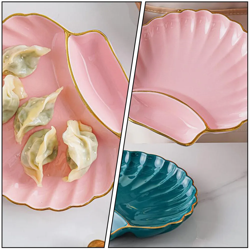 

1Pcs Ceramic Dumpling Plate with Compartment Design for Dipping Sauces Appetizers Fries Sushi Vinegar Seasoning Serving Dish