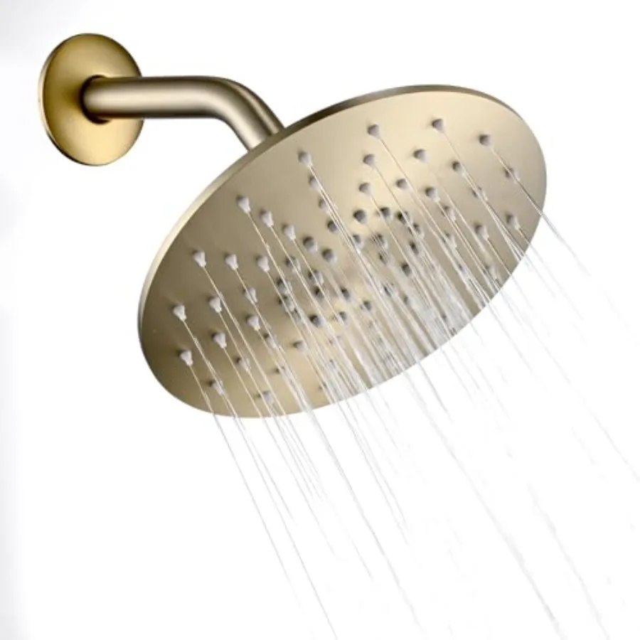 

Комплект круглой душевой лейки с ультратонким корпусом из нержавеющей стали с высокой пропускной способностью, 8-дюймовый душевой кронштейн и фланец из матового золота, большой радиус охвата