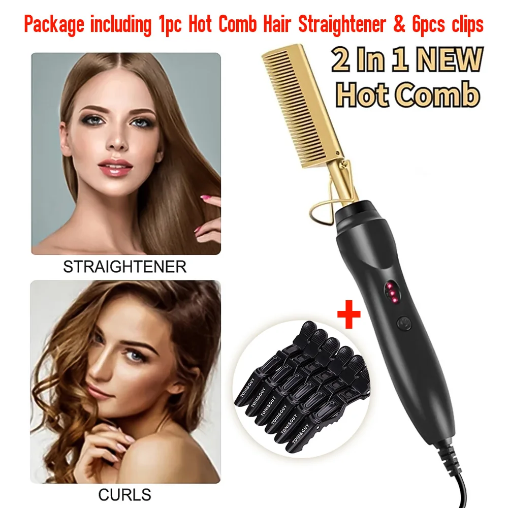 

2 in 1 Hot Comb Hair Straightener Hair Curler Brush Heating Comb Hair Straight Styler Hair Curler Iron Hair Styling Appliances