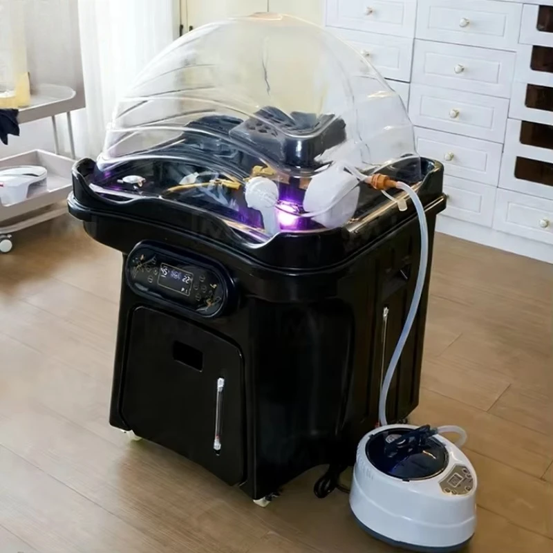

Portable Shampoo Sink Hair Salon Mobile Head Spa Basin With Water Circulation and Steamer