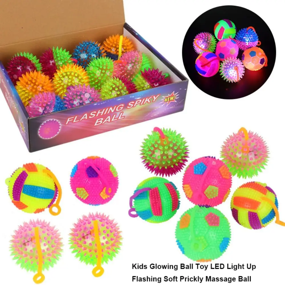 Nowa, wysokiej jakości świecąca piłka dla dzieci, elastyczna, migająca, miękka, igłista piłka do masażu z linką, zabawna zabawka do ściskania.
