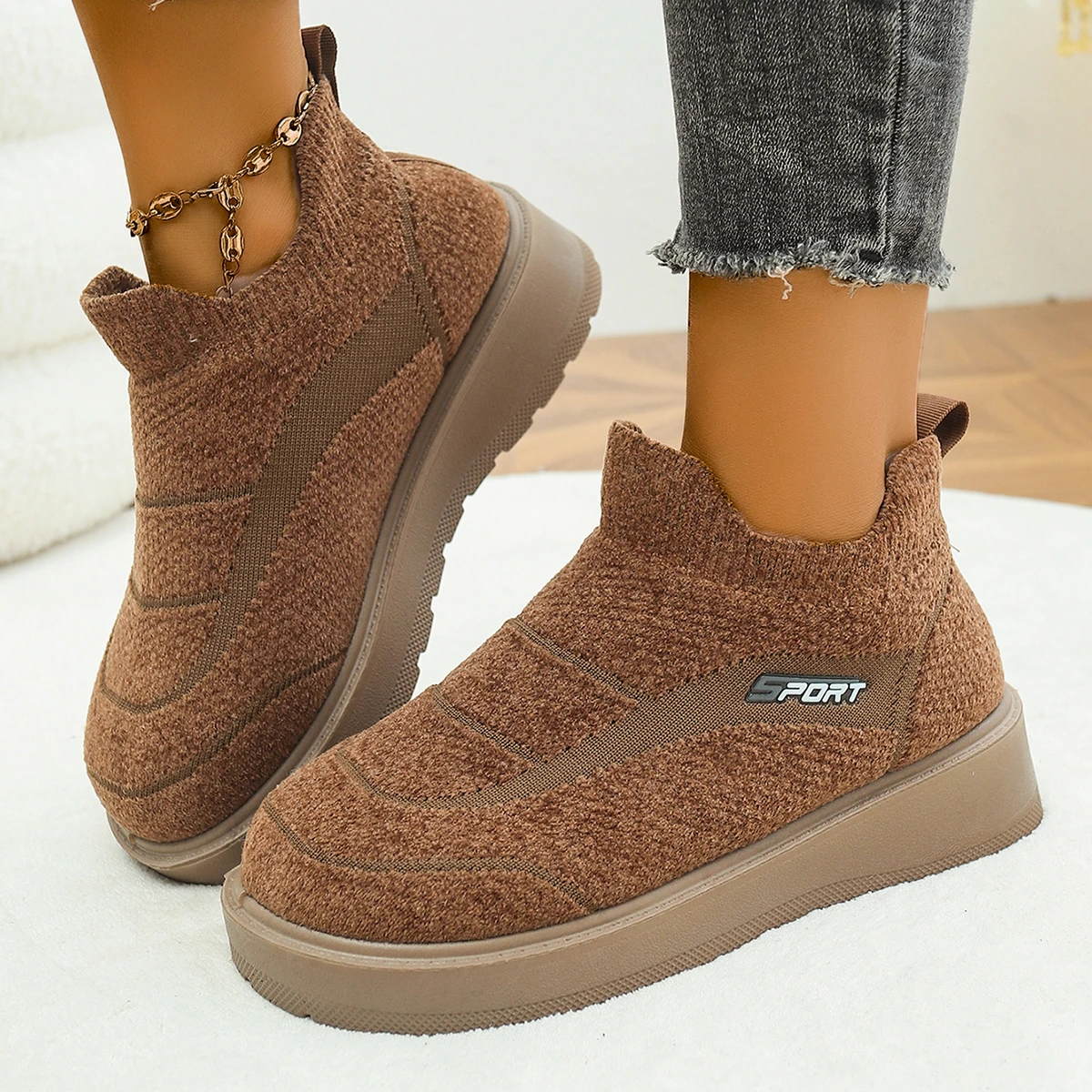 أزياء جديدة نمط مريح ارتداء مقاومة المضادة للانزلاق أحذية نسائية الشتاء أنيقة بلون جولة رئيس أحذية العمل الدافئة