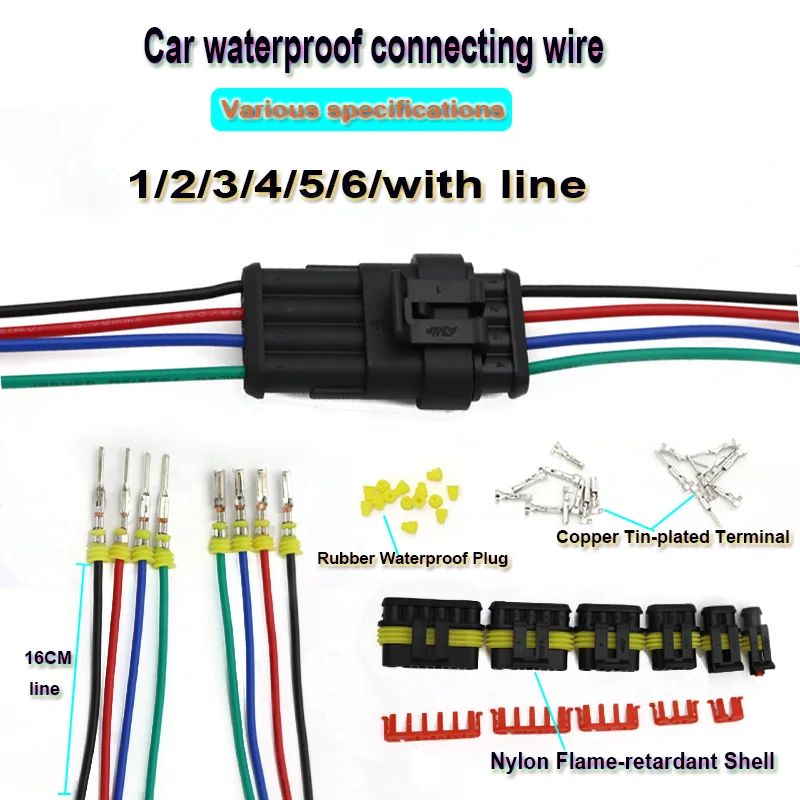 

1Set 1/2/3/4/5/6P Automotive Waterproof Wiring Harness Male Female Plug And Socket Pair With 16CM Wire Line Electrical Connector