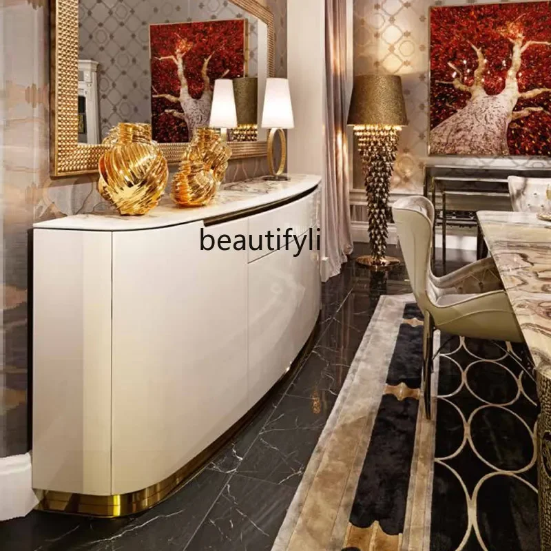 

1184Italian light luxury dining side cabinet, entrance cabinet, wine cabinet, stainless steel marble cupboard, tea cabinet