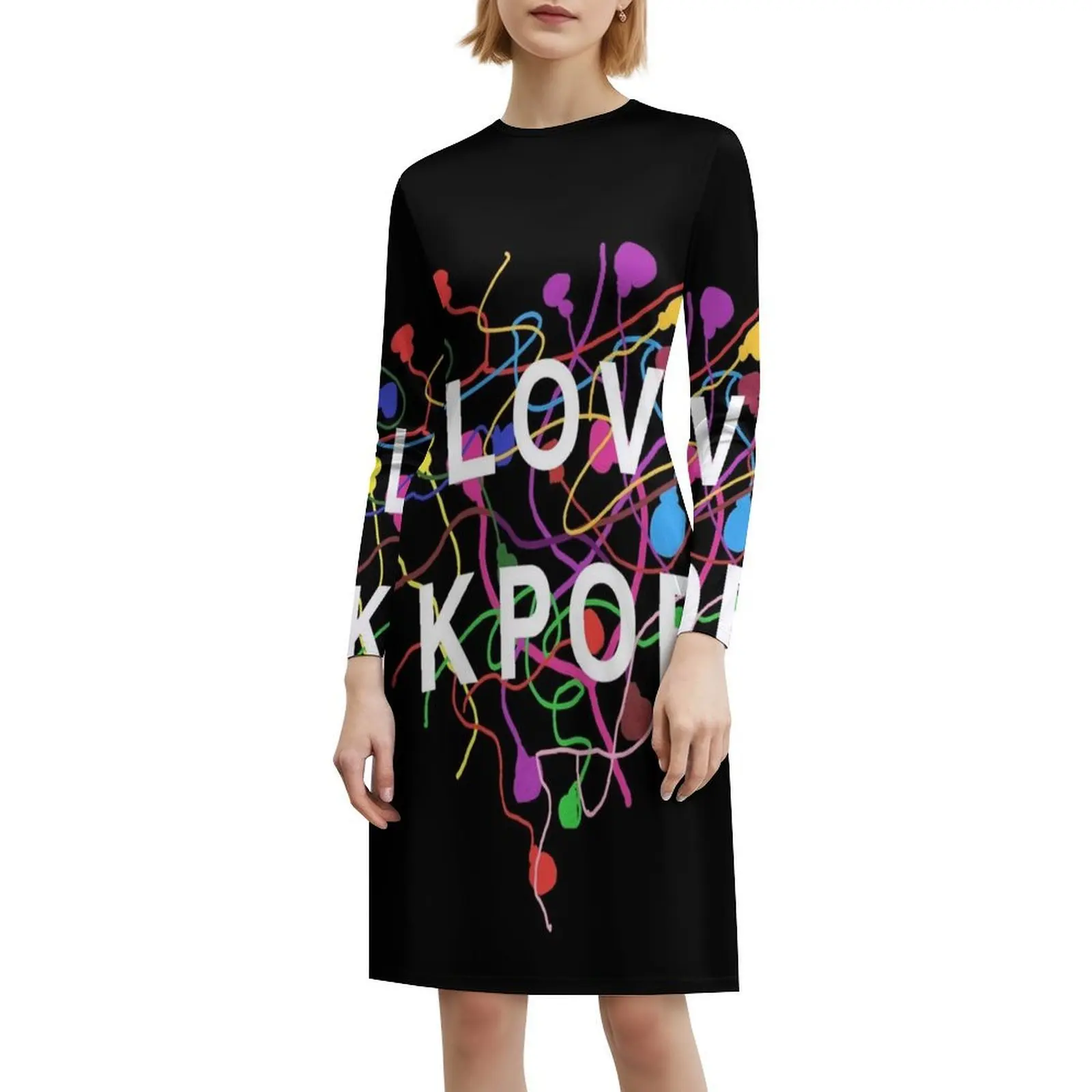 فستان I Love Kpop النسائي الأنيق للحفلات على شكل حرف A مع خيارات قصيرة/طويلة/بدون أكمام Kpop Lifestyle I Love Kpop Kpop Stuff