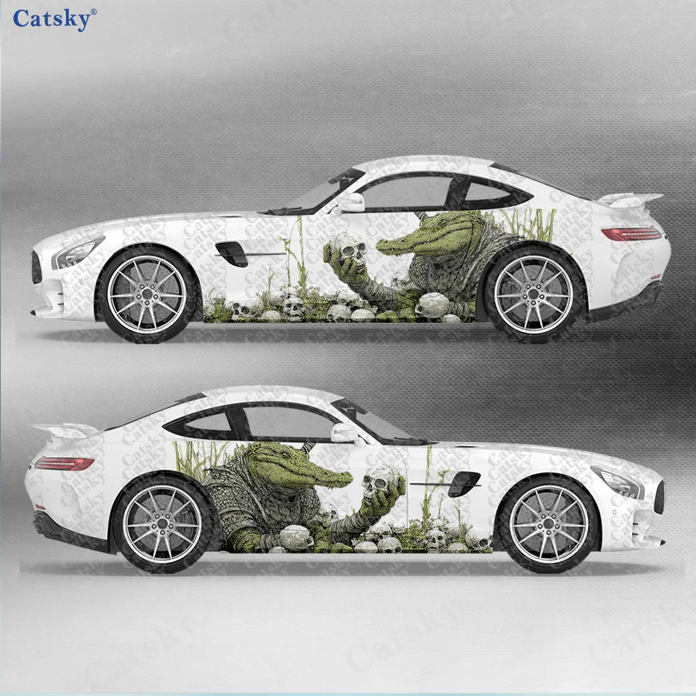 

2pcs Crocodile and Skull Car Side Car Wraps, Self-Adhesive PVC Waterproof & Scratch-Resistant Stickers, Car Accessory Gift