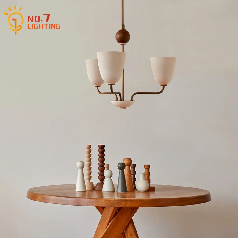 

French Medieval Chandelier Lighting LED E27 Iron Art Glass American Retro Log Wind Hanging Lamp Living/Dining Room Bedroom Study