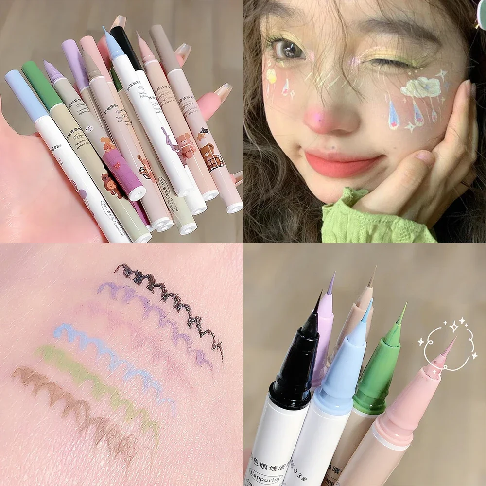 Colorful Ultra Thin Eyeliner Pencil Party Rainbow Makeup Waterproof Lasting Matte Liquid Eyeliner Pen Green Blue Eyes Cosmetics