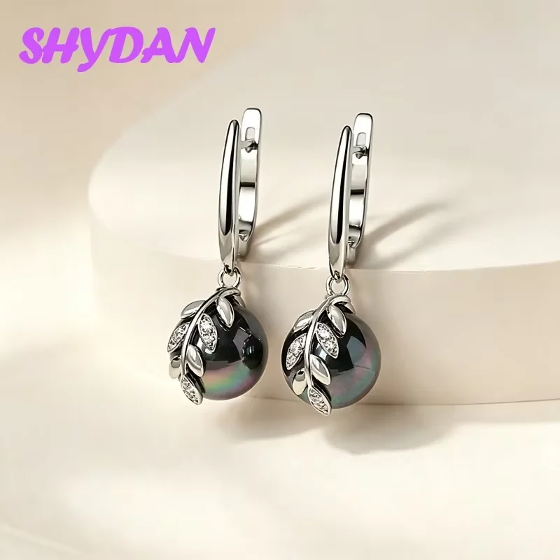 SHYDAN 925 Sterling Silber Schwarze Perle Lange Hängeohrringe für Damen Modeschmuck