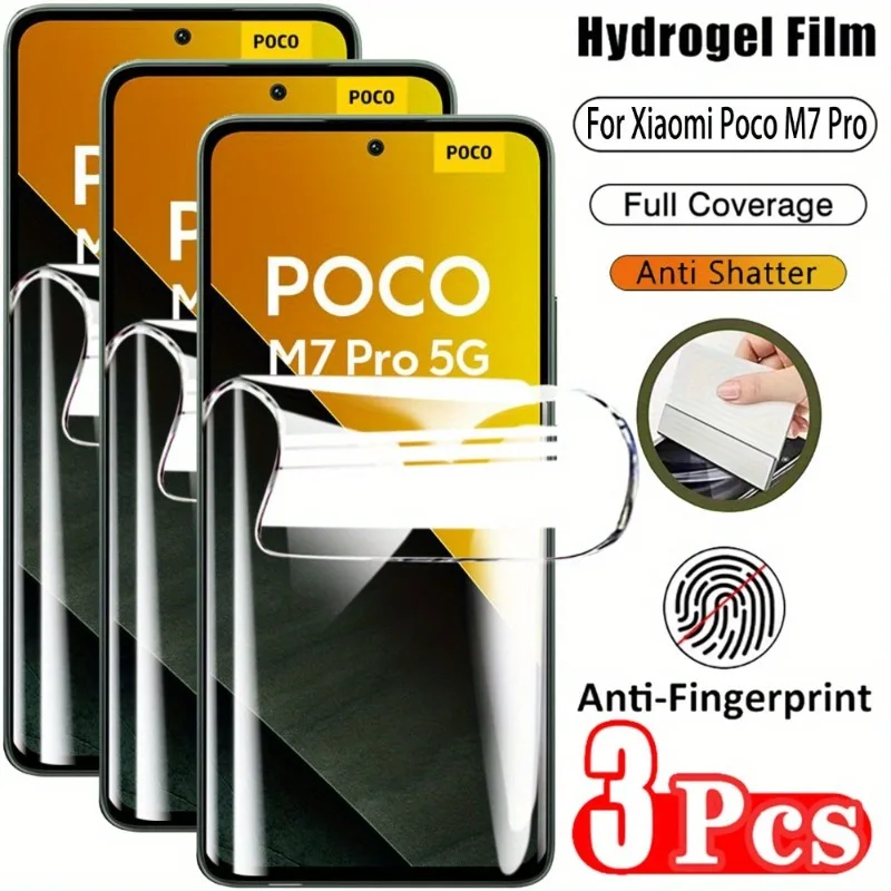 3Pcs Full Cover Soft Hydrogel Film For Xiaomi Poco M7 Pro 5G Full Cover Screen Protector For POCO M6 M4 M3 Pro M6 Plus Film