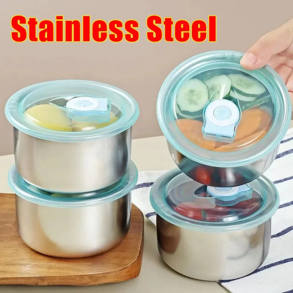 Round Food Preservation Box Stainless Steel Leak-proof Lunch Box Heat Resistant Sealed Food Storage Tank Kitchen Tableware