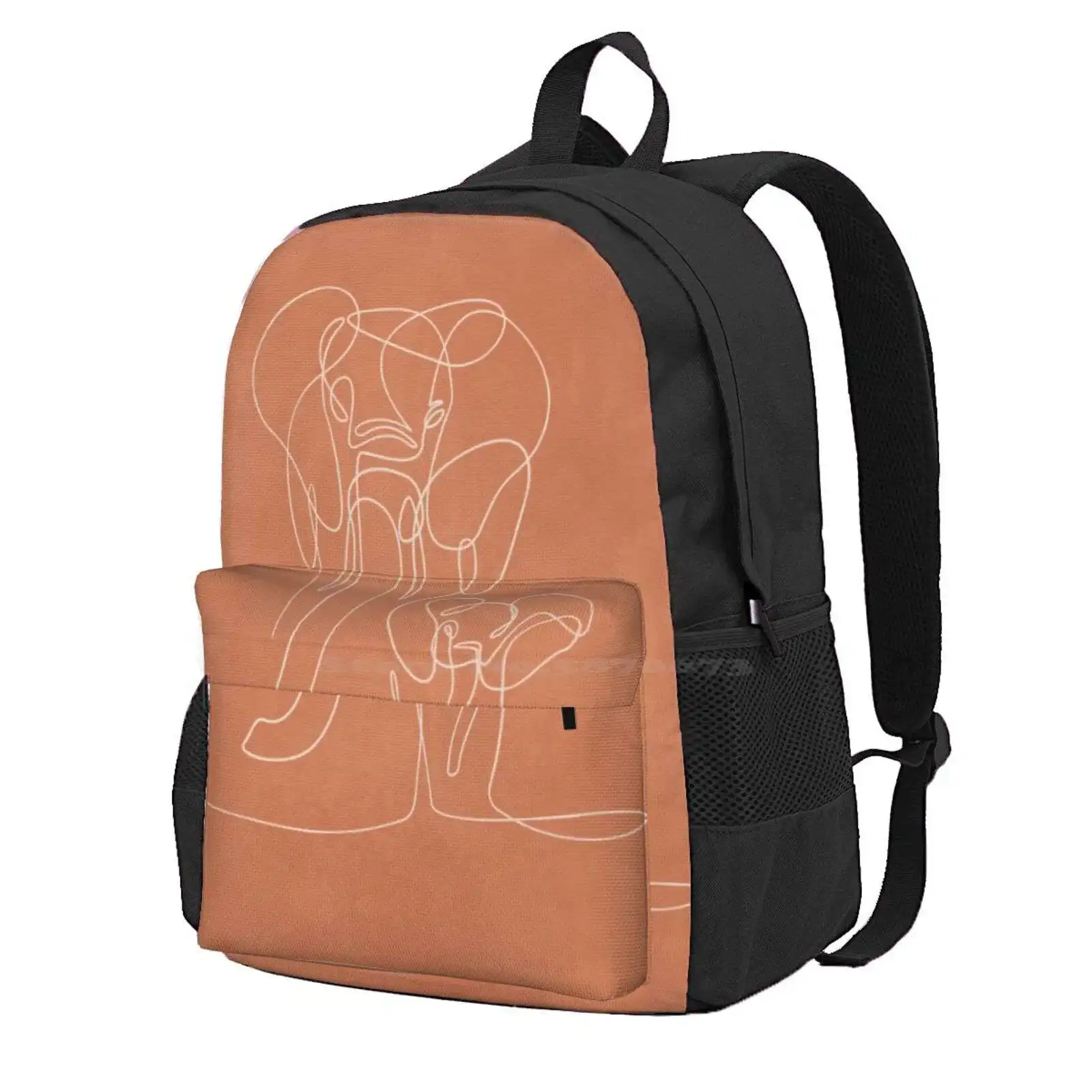 Elephant Family Line Art Hot Sale Schoolbag Backpack Fashion Bags Afrika Familey Baby Elephant One Line Art Earthy Abstract