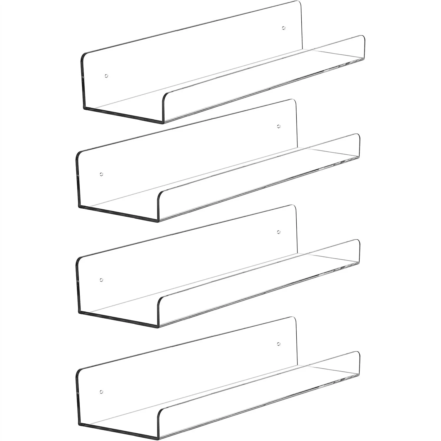 

4 Pack Clear Acrylic Floating Shelves For Wall 15 Inch Invisible Shelf For Bedroom Bathroom Living Room Display Collectibles Perfume Funko Pop Record Books