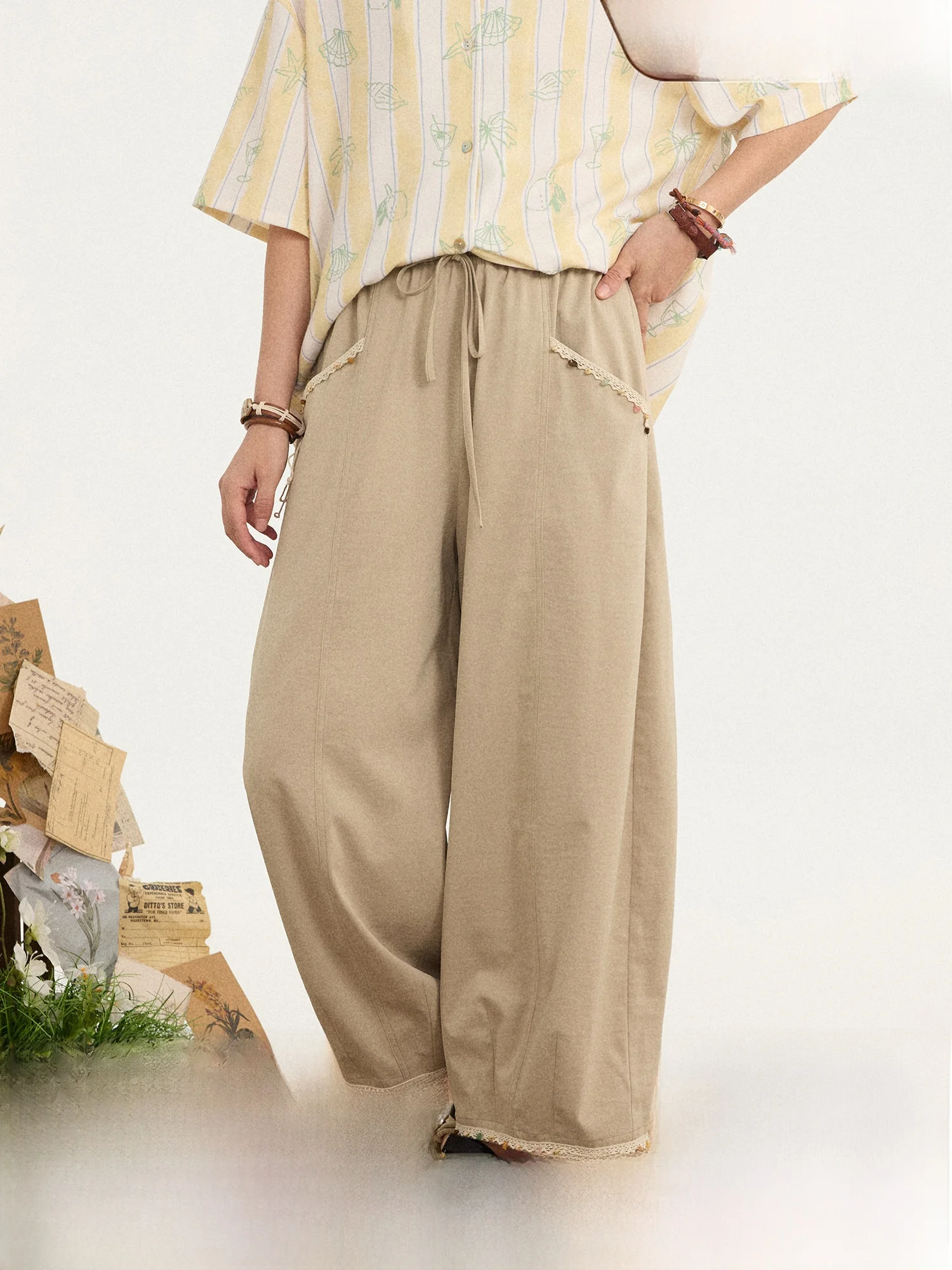 

Original Simple Wide Leg Balloon Pants Women's Loose Elastic Waist Casual Trousers Summer Fashion Elements Vintage Style