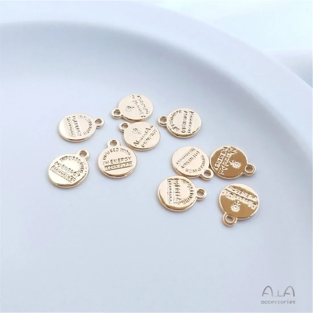 14K Genuine Gold Accessories English Letters Round Tags Small Pendants DIY Bracelets Handmade Headpieces Pendants D027