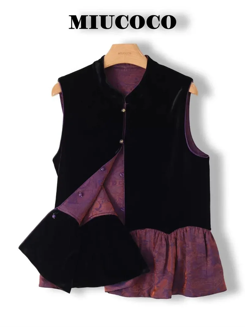 New Women's Jackets Chinese Antique Stitching Velvet Vest Women's Tang Suit Jacquard sSleeveless Double-sided Vest tank top Coat