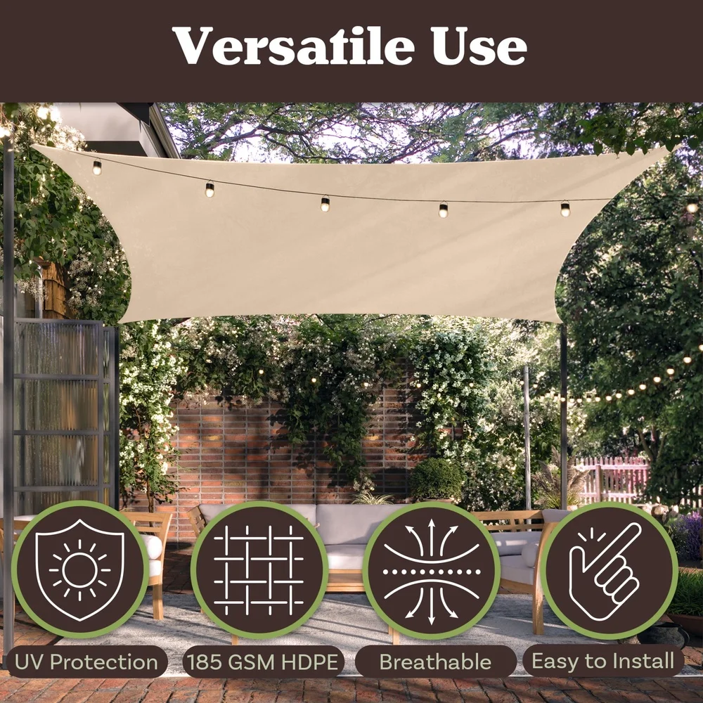 10x13ft UV Blocking Sun Shade Sail Outdoor Canopy Patio Deck Pool Garden with D-Rings Ropes Easy Installation Durable Material