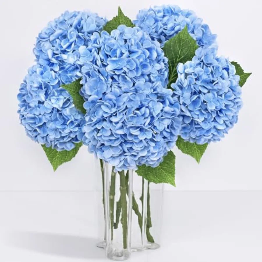 

Real Touch Hydrangea Artificial Flowers, 21" Blue Full Faux Hydrangea Flowers Latex Fake Flowers for Home Decor Party Floral Ar