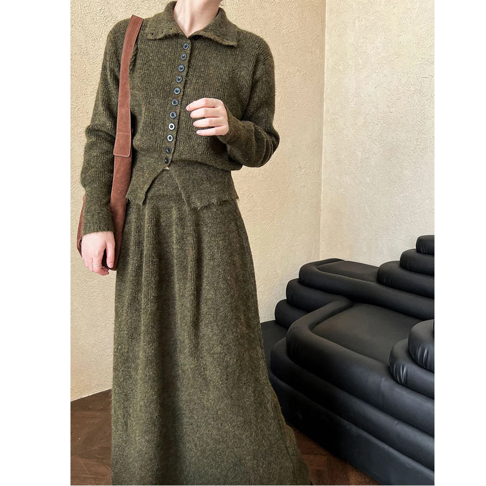 Women Sweater Suits High Quality 6% Wool Cardigans With Knitted Skirt Two Piece Sets Tracksuits Ladies Outfits Winter Clothes