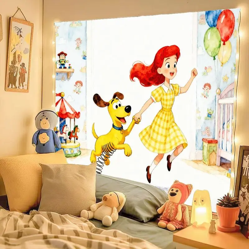 1 Buah Permadani Gadis Berambut Merah Ceria & Anjing Bergaya Slinky, Seni Dinding Ruang Bermain, Dekorasi Kamar Tidur Anak Poliester Lucu, Hadiah Dekorasi Kamar Anak