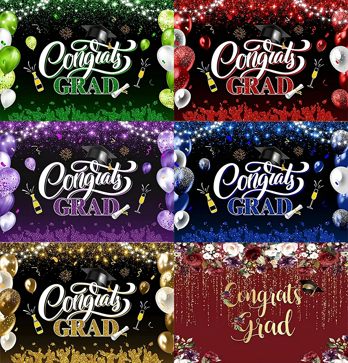 Colorful Graduation Day Party Balloons Welcome Banner Golden Champagne Background Ceremony Backdrops  Decoration photograpy