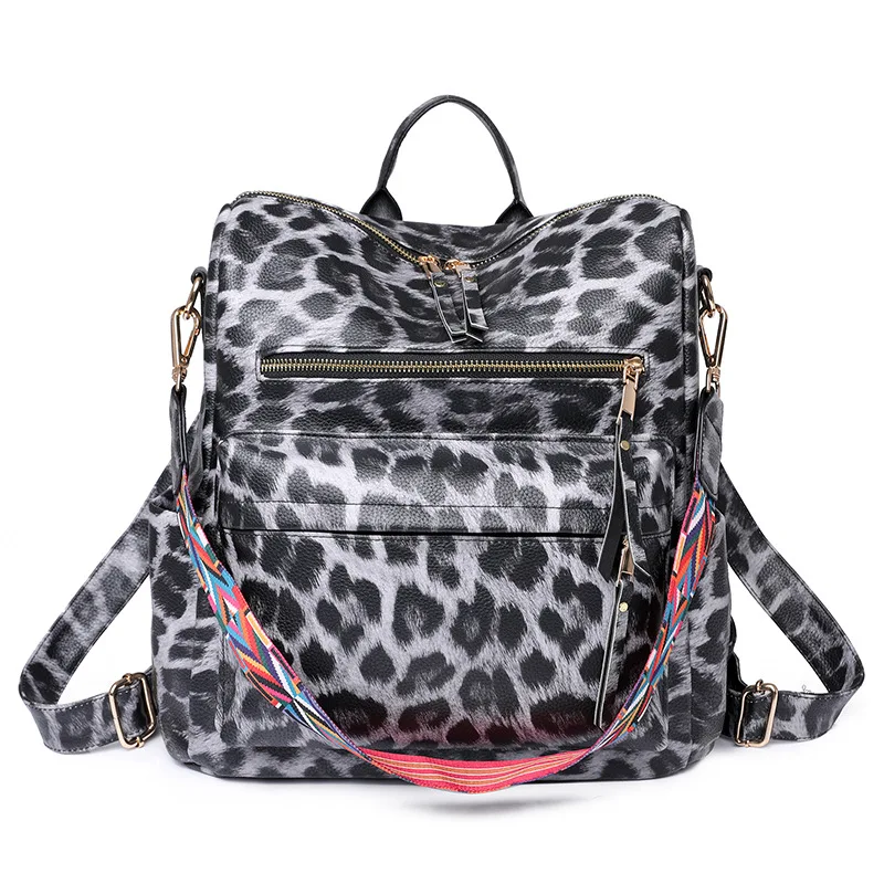 Zaino da scuola Casual in pelle PU da donna per borsa da viaggio per ragazze adolescenti borse a tracolla leopardate di moda Vintage